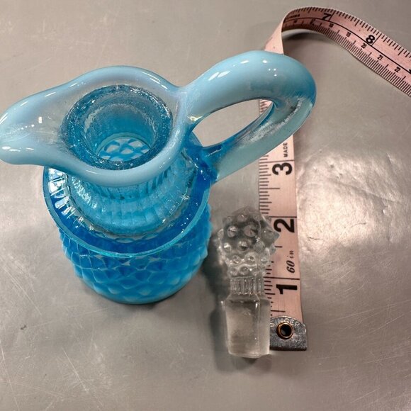 Fenton Opalescent Cruet Bottle Italy Hobnail Pattern Clear Stopper Vintage Glass - Picture 12 of 16